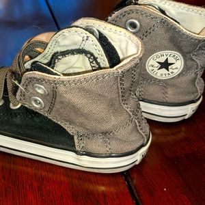 Toddler girls or boys size 7 Converse high top black and grey sneakers